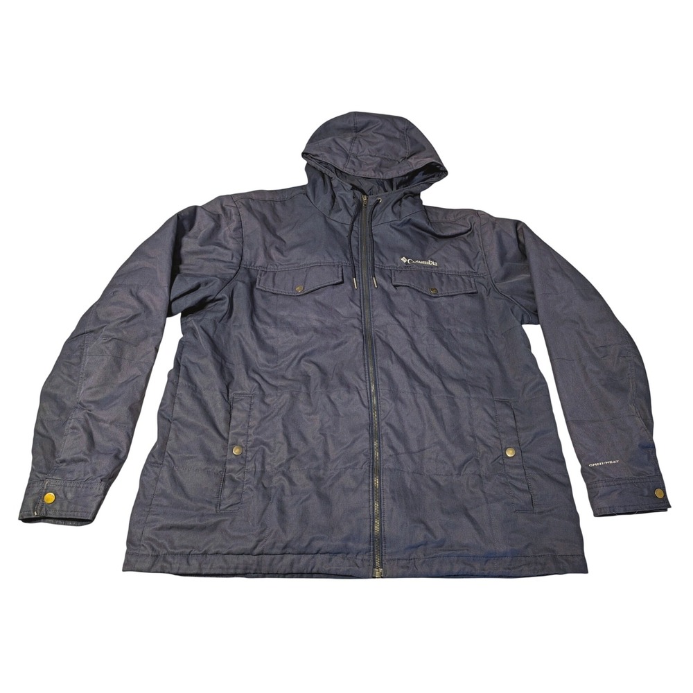 Columbia Men's XL Montague Falls II Insulated Jacket Omni-Heat Navy Blue Hooded